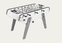 White foosball table with gray legs on a white background